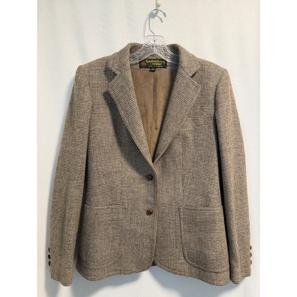 Londonderry | Women’s Vintage Wool Jacket Tweed Checked Tan Brown- Size 7/8 - Picture 1 of 9